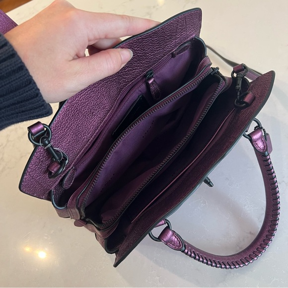 Coach Metallic Plum Star-Studded Mercer Satchel - Picture 3 of 12